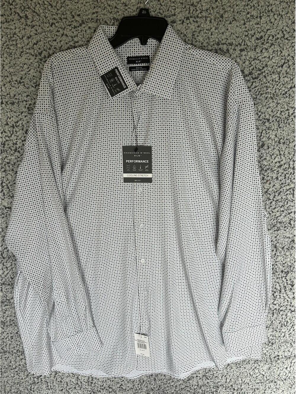 Shaquille O'Neal XLG Shirt Men 18 36/37 Big Fit Khaki Square Print NWT $70 MSRP
